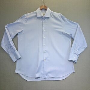 Arnau Barcelona 1930 Men's Blue Long Sleeve Herringbone Shirt Size XL